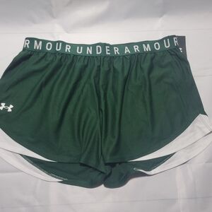Under Armour Dark Green Women's Athletic Shorts with White Trim Loose